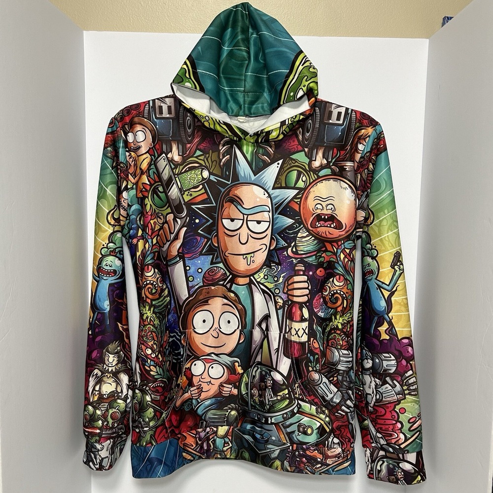 Rick & Morty Pickle Rick Hoodie Men's XS Blue 3D All-Over Graphic